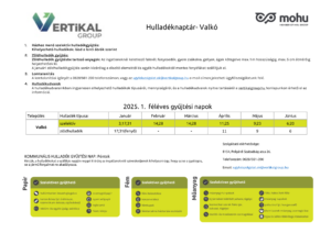 2026. évi hulladék gyűjtési naptár